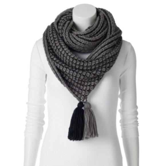 Madden Girl Women’s Two-Tone Tassel Infinity Scarf, Charcoal - Picture 1 of 1